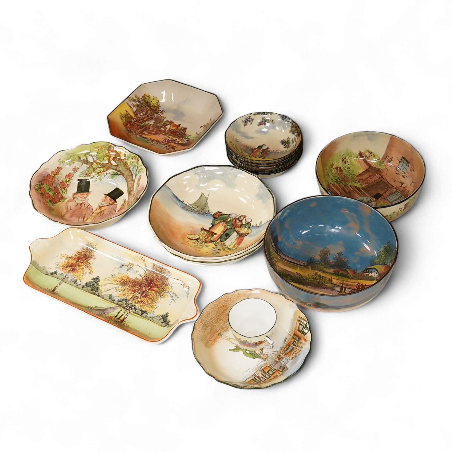 A collection of Royal Doulton Series ware bowls, a tray, cup etc